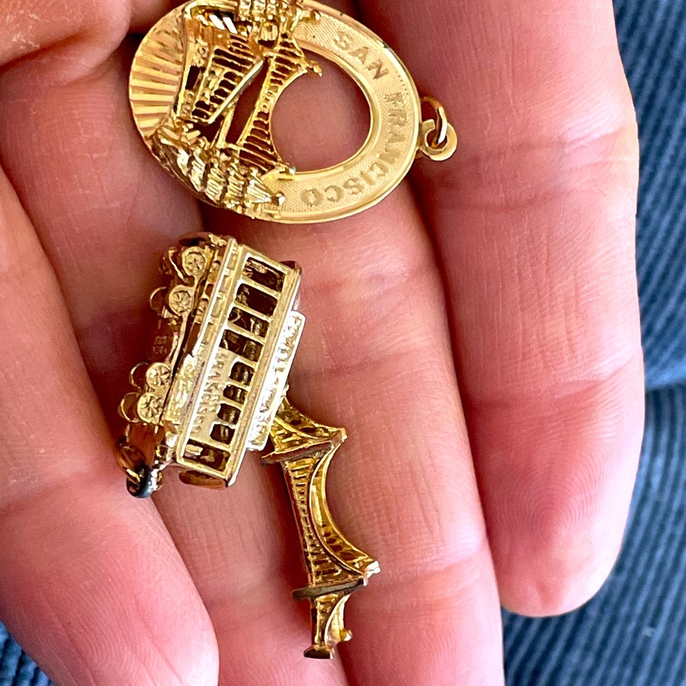 12k gold San Francisco charms: Golden Gate Bridge, Trolley. 3 in total.